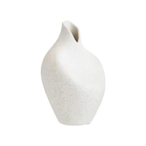 Bien pensé pour le jardin:Vase blanc en grès décor organic petit modèle - 11 x 11 x 18 cm