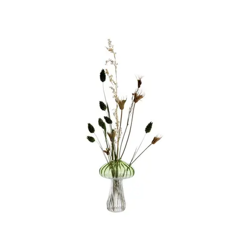 Pour personnaliser vos extérieurs:Vase soliflore forme champignon en verre transparent et vert - Ø 10 x H 15 cm