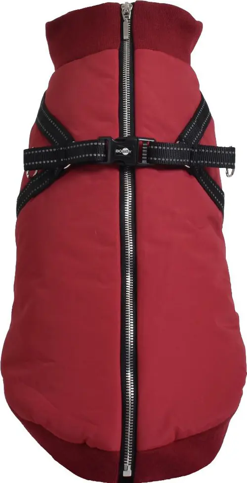 Facile à intégrer à l’extérieur:Manteau pour chien coloris bordeaux avec harnais intégré Bobby Easy - Taille 42L