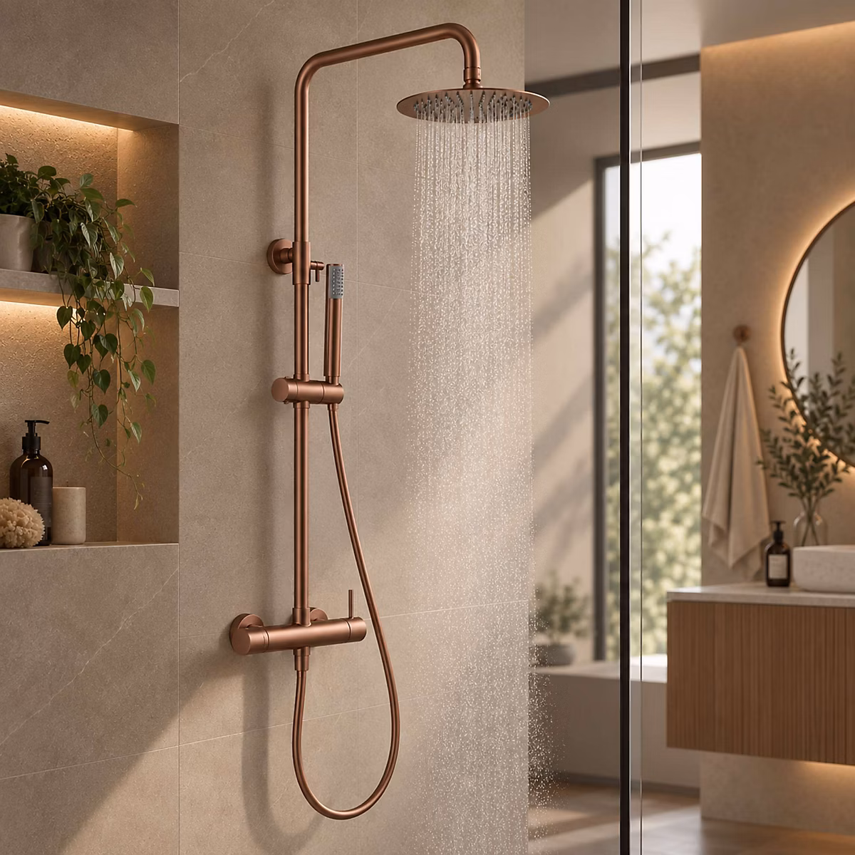 Colonne de douche avec mitigeur mécanique 1 jet anti-calcaire – Cuivré, IMEX MONZA