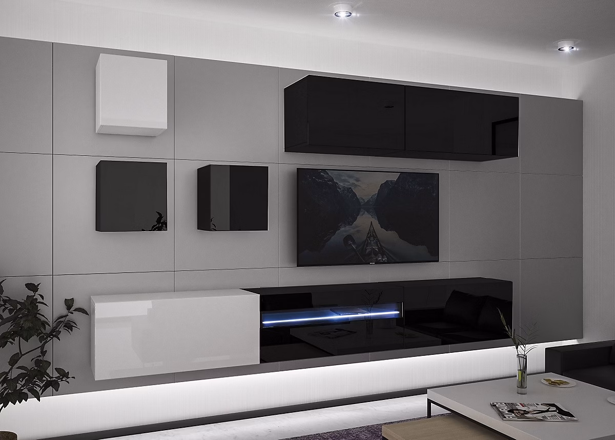 Ensemble meuble TV NEXT 277 AN277 – 17BW | HG24 | 1B noir | blanc brillant 273 cm
