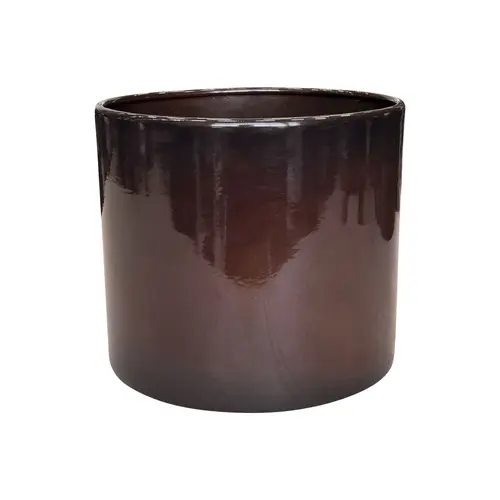 Bien au jardin：Pot cylindrique en métal recyclé coloris brun flambé Upcycle Cylindre - Ø 21 x H 18 cm