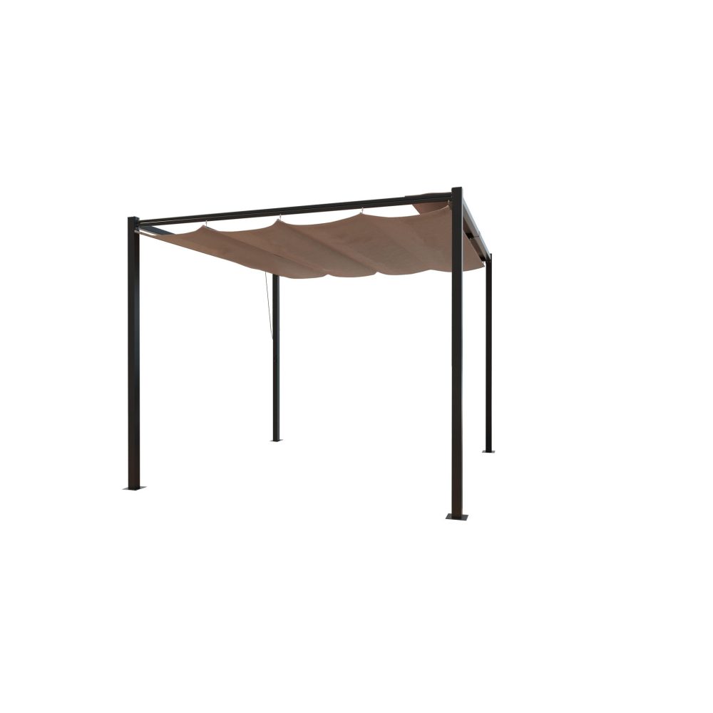 CONCEPT USINE Pergola autoportante 3 x 3 m en acier avec toile taupe tusa – Aménagement du jardin