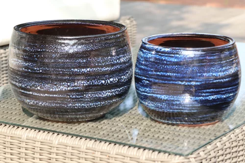 Jardin durable:Pot en terre cuite émaillée bleu Nuit étoilée Les Poteries d’Albi Le Liseré - Ø 25 x H 19 cm