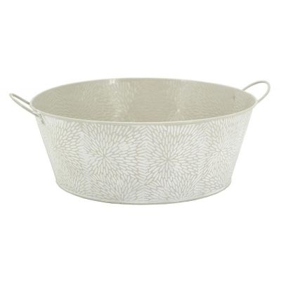 Corbeille ronde en métal laqué motif floral (30 cm)
