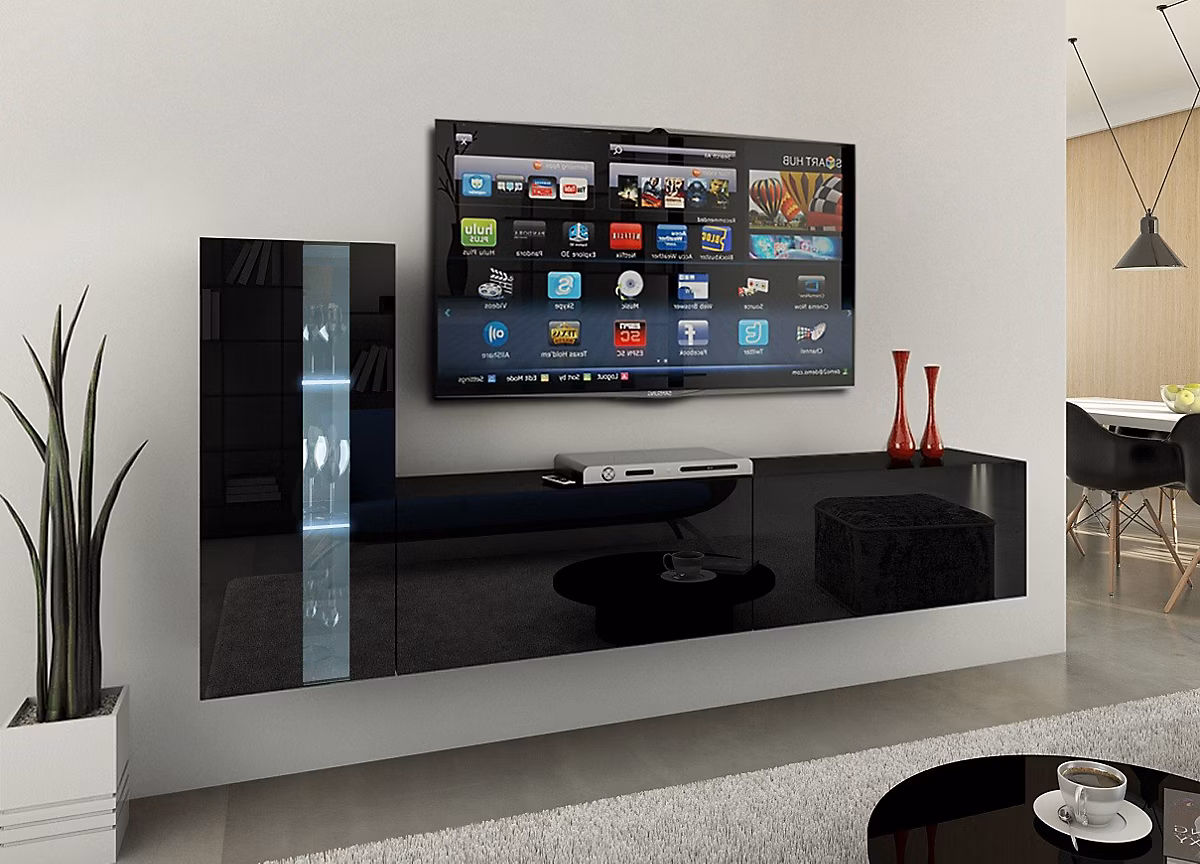 Ensemble meuble TV CONCEPT 45 | 45 – HG – B – 1 – 1A noir brillant 203 cm