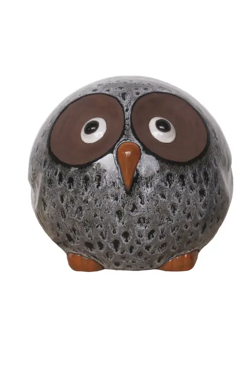 Au service de votre jardin：Figurine hibou en céramique coloris gris Pot&Déco Bubu - Ø 9,5 x H 8 cm
