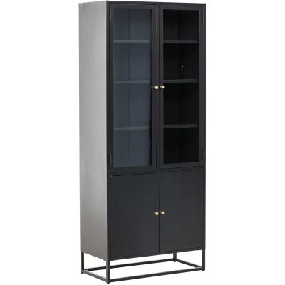 Buffet en métal 2 portes vitrées et 2 portes en métal Bakal (Noir)