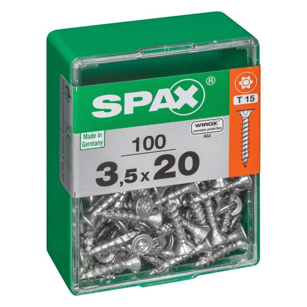 CENTRALE BRICO Lot de 100 vis acier tête autofraisée plate SPAX, Diam.3.5 mm x L.20 mm – 3.5 mm 20 mm