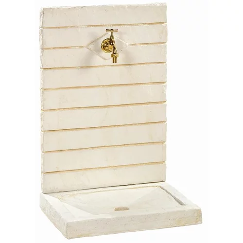 Essentiel au jardin：Fontaine murale contemporaine en pierre reconstituée ton blanc Hairie Grandon petit modèle - 65 cm