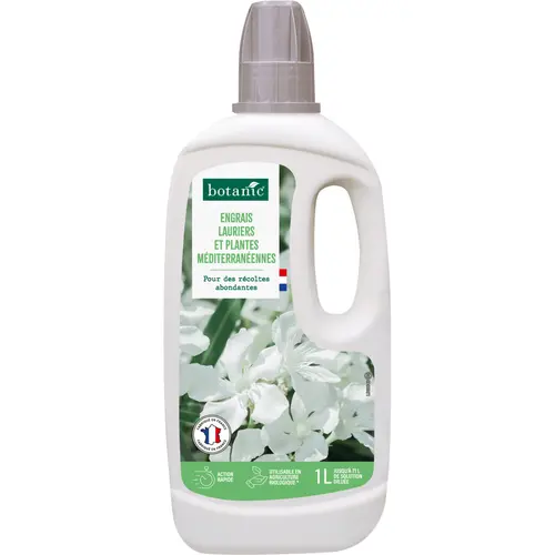 Loisirs au jardin:Engrais plantes méditerranéenes, plantes fleuries et lauriers roses en bouteille botanic® - 1L
