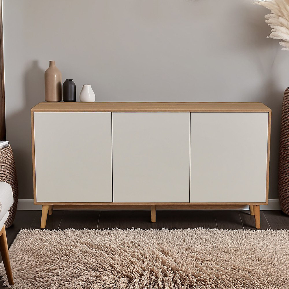 BAHUT NORWAY 3 PORTES / Décor Blanc et Chêne Blanchi – Réf. XDMMDBBVC6124169919