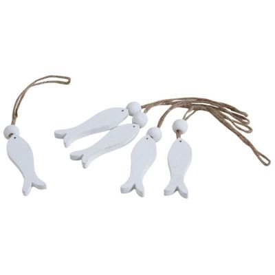 Poissons à suspendre en bois blanchi (Lot de 5)