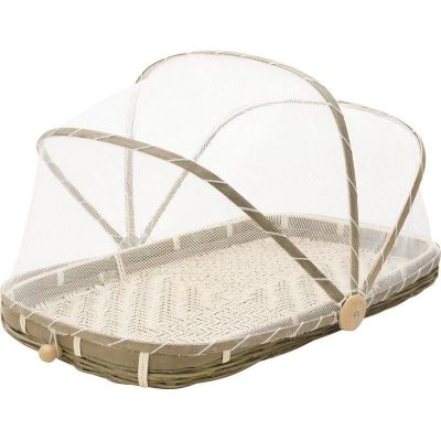Plateau en bambou avec cloche en filet synthétique (Longueur 60 cm)