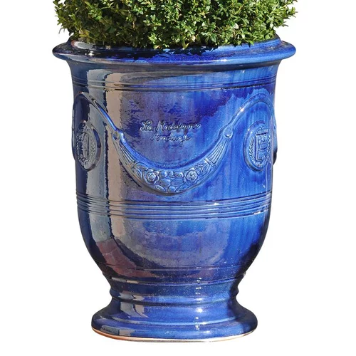 Choix nature：Vase Anduze tradition bleu en terre cuite émaillée H 80 x Ø 66 cm