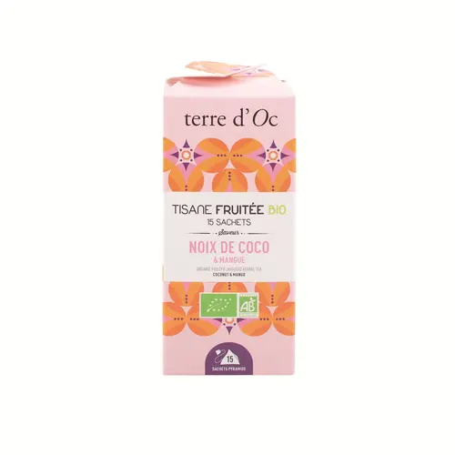 Facile à intégrer au jardin:Tisane bio fruitée coco mangue Terre d’Oc - 15 infusettes