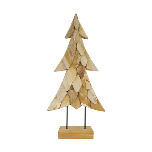 Plaisir au jardin:Arbre de Noël en bois de teck naturel sur pied - 38 x 14 x 78 cm