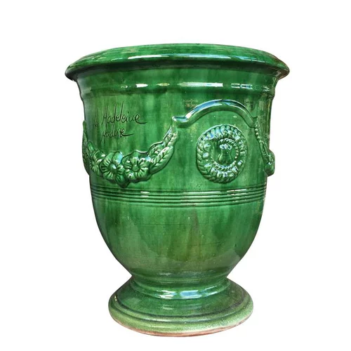Moderne extérieur:Vase Anduze vert en terre cuite émaillée H 14 x Ø 12 cm