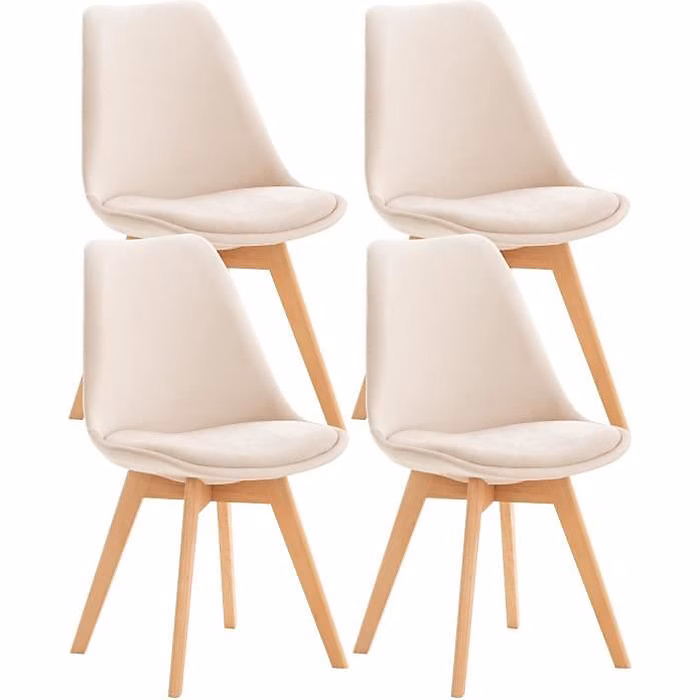 Chaises Linares CLP Beige velours simili tissu bois hêtre – lot de 4