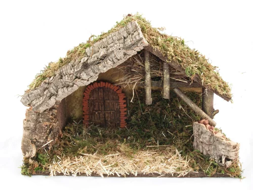 Extérieur solution：Crèche avec porte et feu - 42 cm