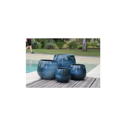 Jardin expert:Pot Cancale de 8 L en terre émaillée bleu Ø 21 x 21 cm