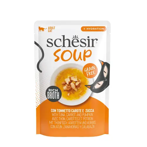 Pour vos espaces verts：Alimentation humide pour chat soupe thon carottes citrouille Schesir - 70 g