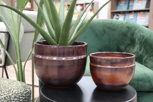Extérieur nature:Pot en terre cuite émaillée marron châtaigne Les Poteries d'Albi Austral - Ø20 x H16 cm