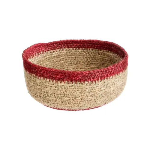 Nature utile：Corbeille ronde bicolore naturel et rouge en osier petit modèle - Ø 15 x H 8 cm