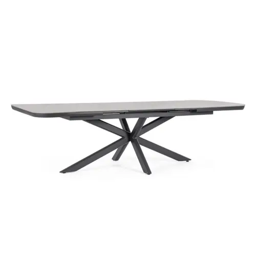 Pour valoriser votre jardin：Table extensible en aluminium anthracide et pierre sintérisée Bizzotto Pascal Anthracite