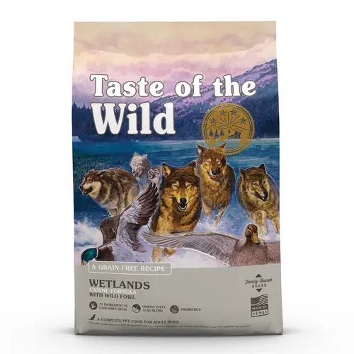 Pour personnaliser votre jardin:Croquettes pour chien adulte sans céréales canard Taste of the Wild Wetlands - 2 kg