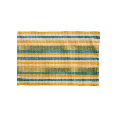Un atout pour le jardin：Tapis tissé à lignes jaunes et bleues en coton - 60 x 90 cm