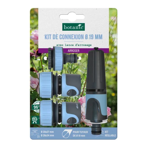 Univers jardin:Kit de connexion Ø 19 mm botanic® pour tuyaux Ø 19 mm avec lance d'arrosage