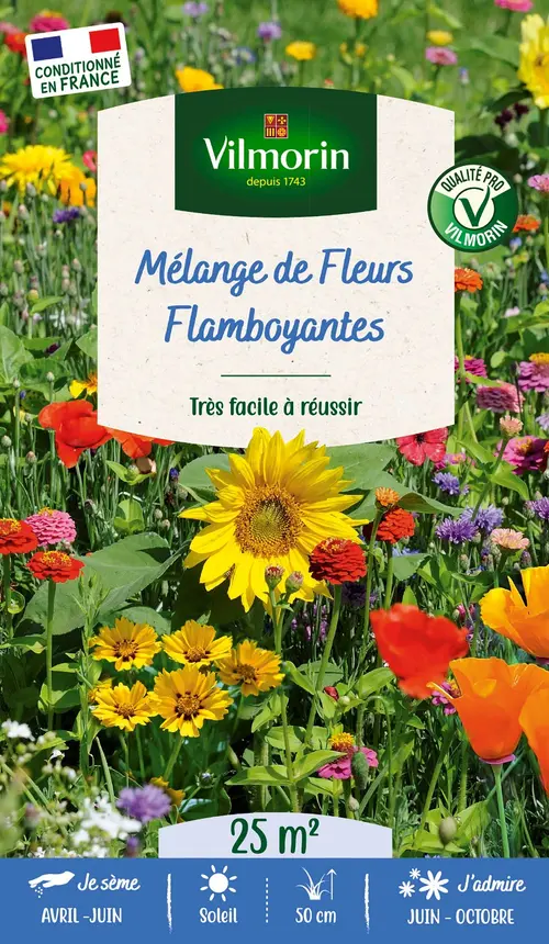 Nature utile：Mélange de fleurs 25 m² camaïeu flamboyant coloris multicolore Vilmorin jardin - 10 x 2,7 x 17,2 cm