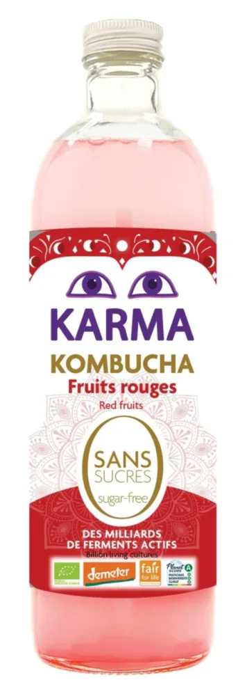 Sélection extérieure：Karma kombucha fruits rouges sans sucre bio en bouteille de verre Karma - 75 cl