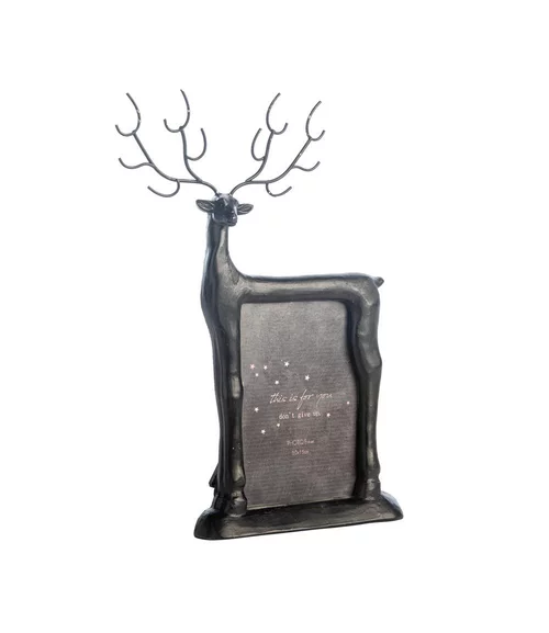 Bien pratique au jardin:Cadre photo en résine et verre décor renne coloris noir - 17 x 26 cm