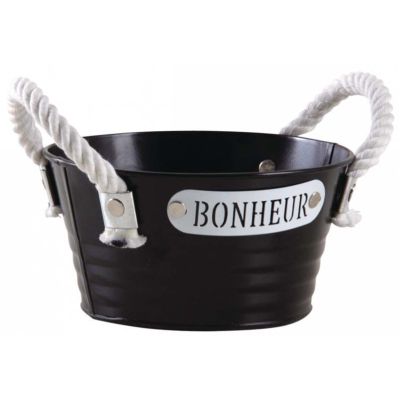 Corbeille ronde en métal laqué noir Bonheur
