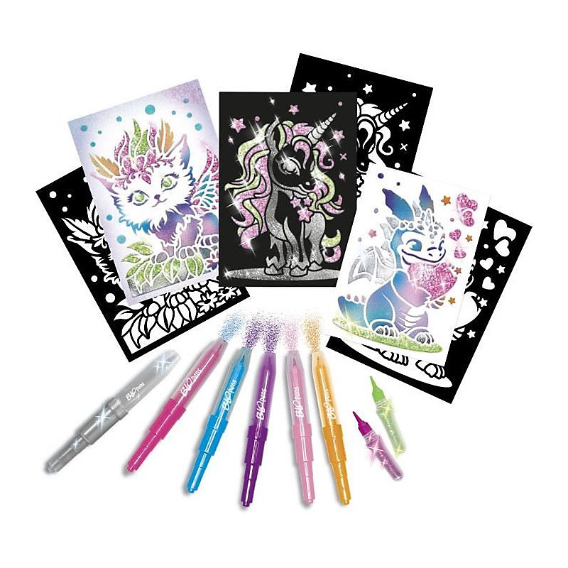 Blopens – LANSAY | Créatures pailletées | 6 pochoirs | Des 6 ans