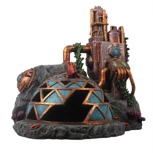 Le compagnon de vos extérieurs：Décor aquarium base soumarine avec bulleur Jules Verne coloris multicolore en résine de polyester