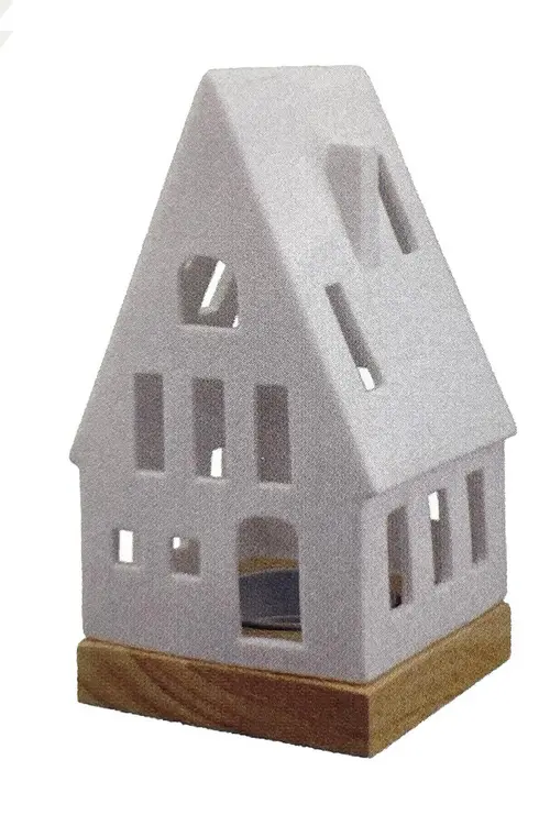 Jardin à aménager:Photophore forme maison en céramique blanche taille M - Ø 7,7 x H 14,5 cm