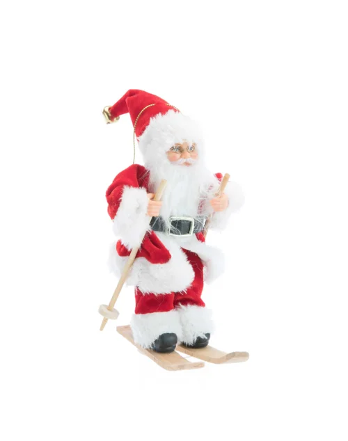 Conçu pour le jardin：Père Noël traditionnel en tissu rouge et vert sur skis - 18 cm