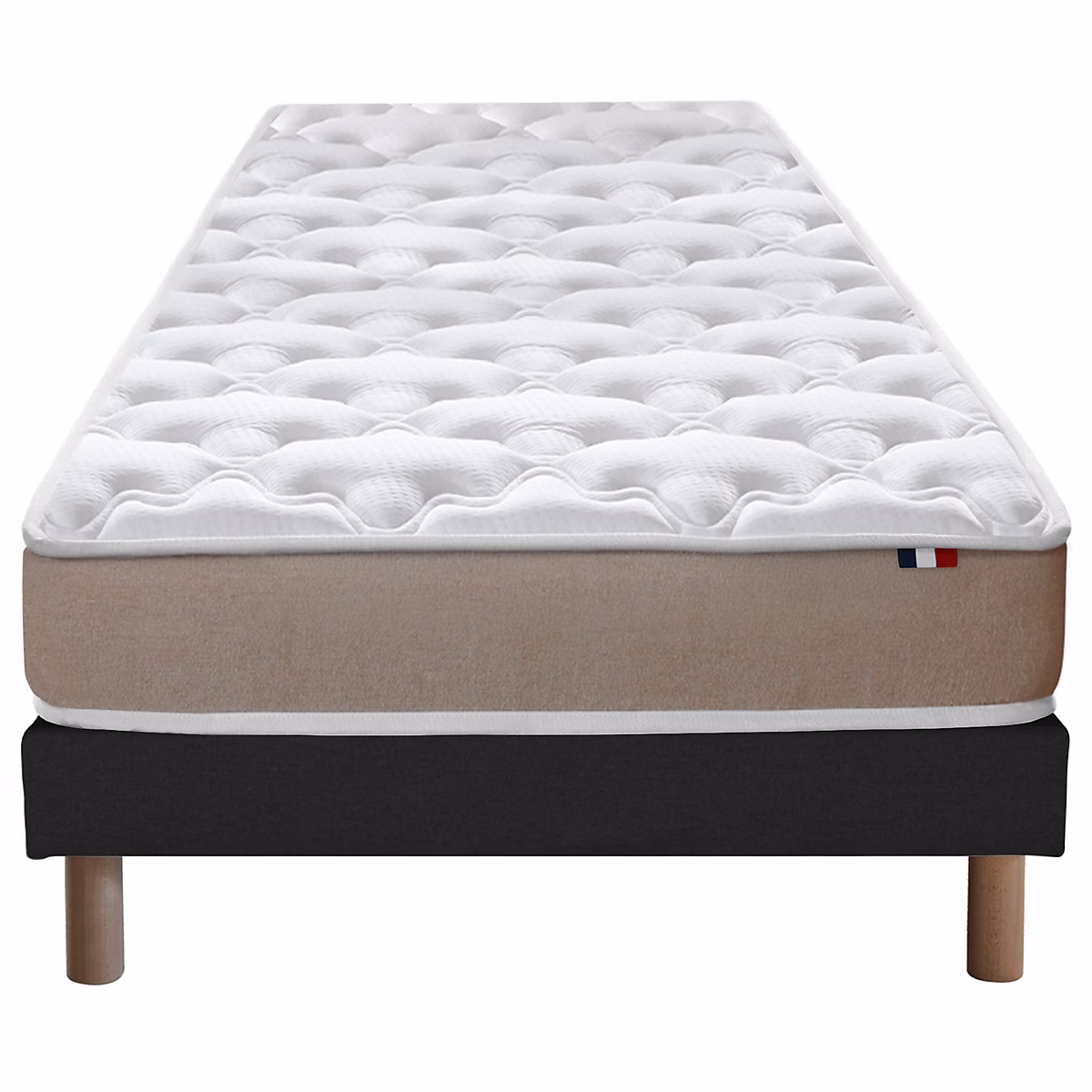 Ensemble Matelas Mousse Haute Résilience ESSENCE + Latex 3 zones +Sommier – Made in France 90 × 190 cm, Sommier, Noir