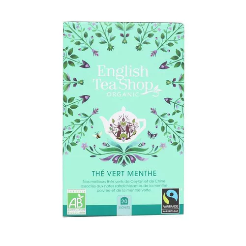 Pour l’extérieur:Thé vert bio à la menthe English Tea Shop - 20 sachets