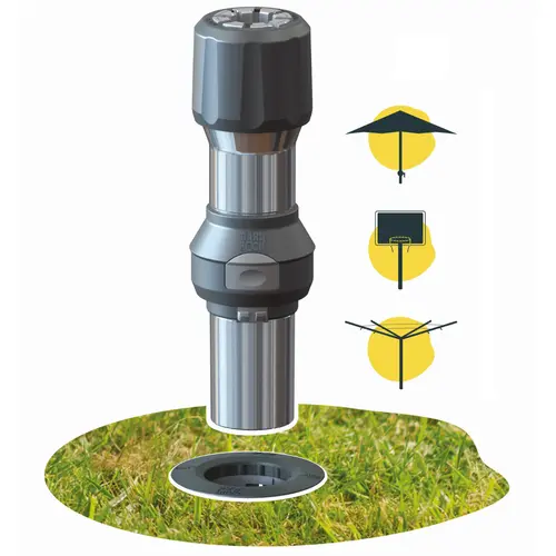 Style extérieur：Pied de parasol droit pour mât coloris gris en aluminium Gard&Rock - Ø 8 x 28 cm