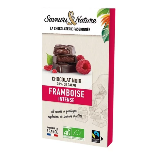 Jardin sélection：18 carrés fourrés framboise enrobés de chocolat noir bio Saveurs et Nature - 80 g