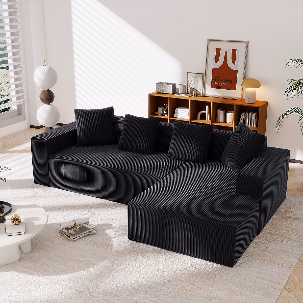 Canapé d'Angle Modulable – Canapé Moderne avec Méridienne | Confort Doux pour Salon | Noir