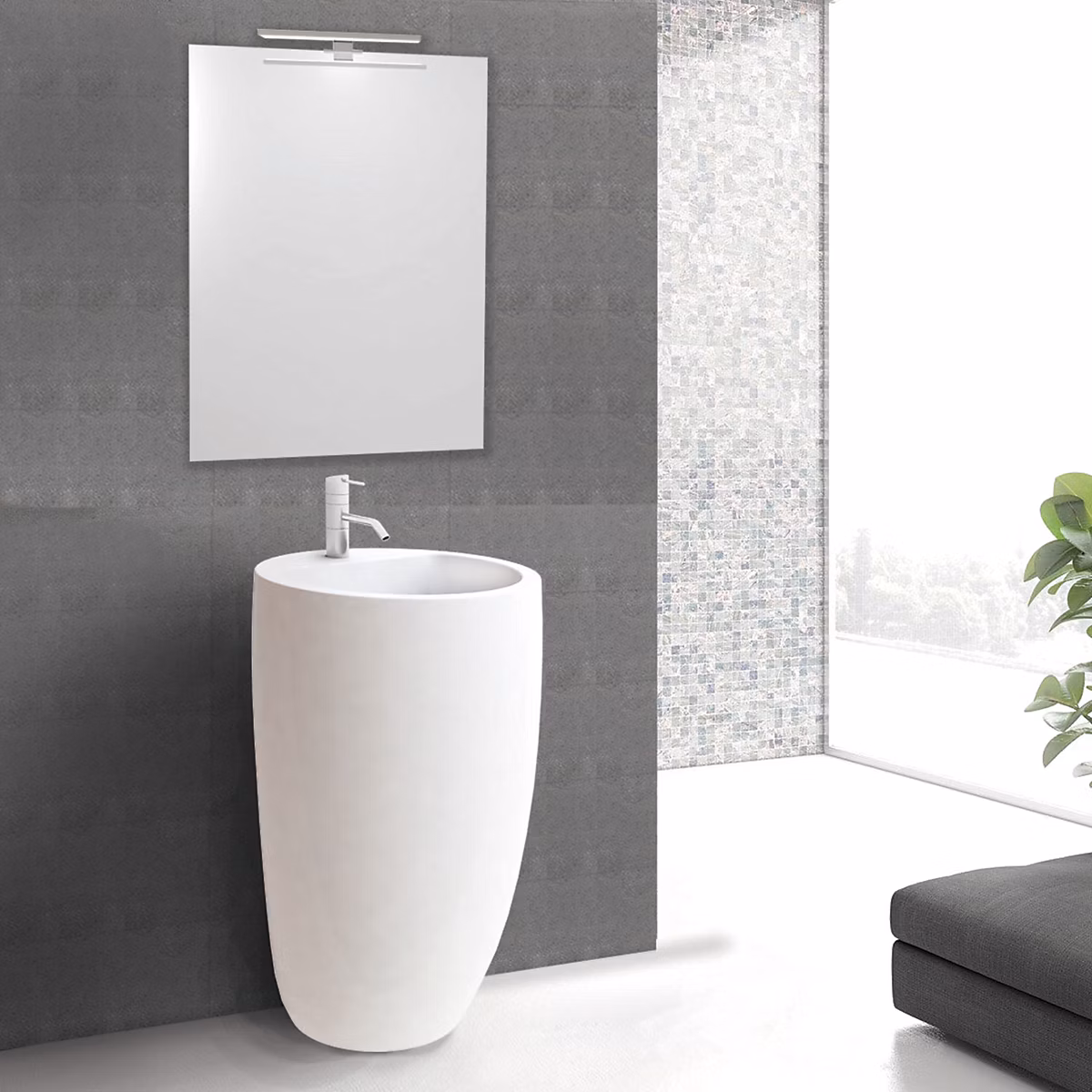 Lavabo colonne rond à poser en céramique blanc – l.52 x H.85 x P.34 cm, Homesight Icone