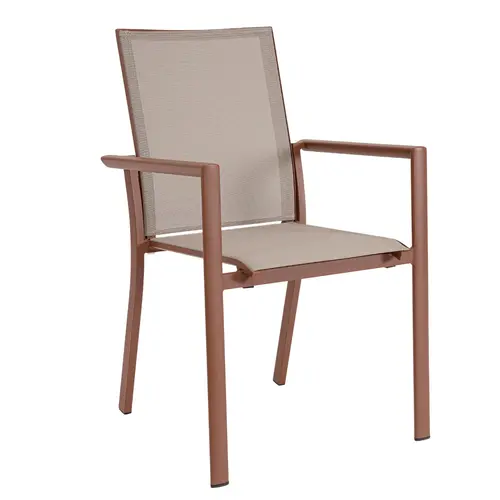Pour vos espaces verts：Fauteuil coloris terre cuite en aluminium Bizzotto Konnor - 56 x 60 x 88 cm