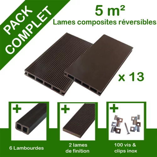 Jardin bien-être:Pack complet terrasse composite chocolat 5 m2