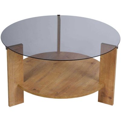 Table basse ronde en verre Clara (Chêne, verre fumé)