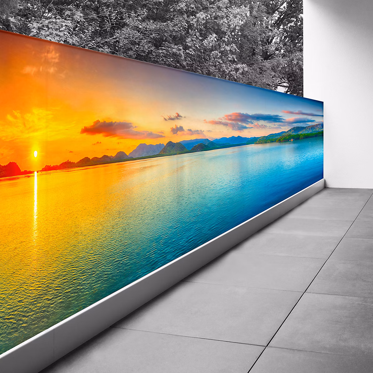 Brise vue Trompe l'oeil – 120 × 480 cm, Couché de soleil 3617689693934